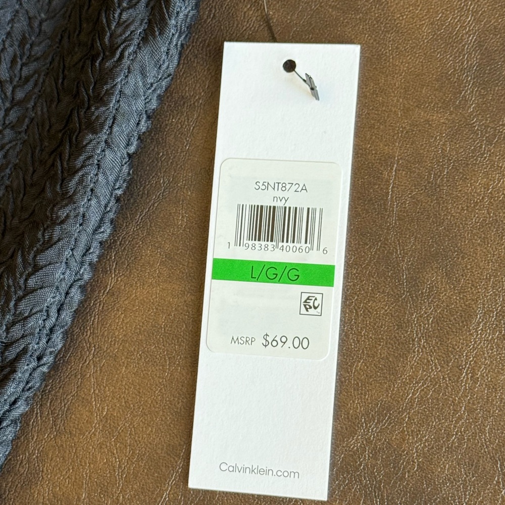 NWT Calvin Klein Textured Knit Crew Neck Cap Sleeve Top in Navy, Size: Large - Picture 9 of 12